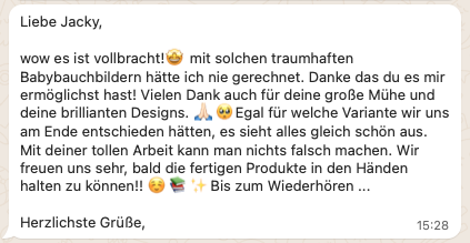 Babybauch shooting berlin whatsapp nachricht von kundin